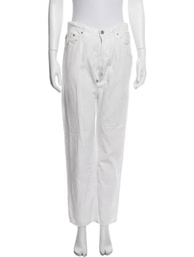 Pre-owned Adriano Goldschmied Linen Straight Leg Pants In White