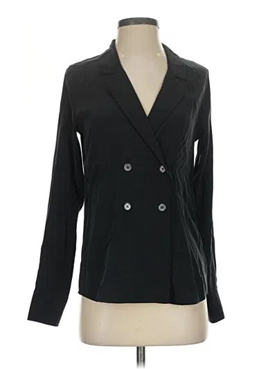 Pre-owned Adriano Goldschmied Long Sleeve Silk Top Black Plunge Neckline Tops