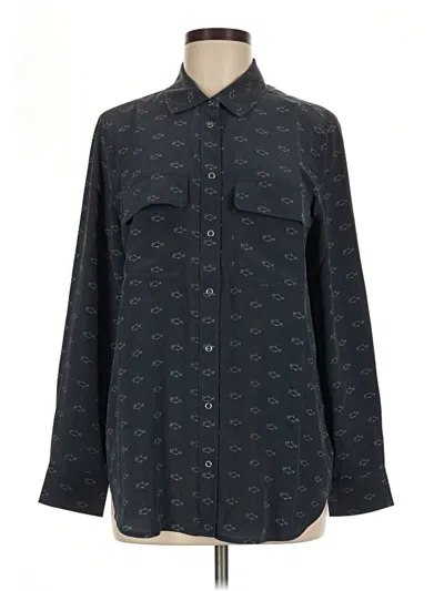 Pre-owned Adriano Goldschmied Long Sleeve Silk Top Black Polka Dots Pattern Collared Neckline Tops