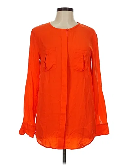 Pre-owned Adriano Goldschmied Long Sleeve Silk Top Orange Square Neckline Tops