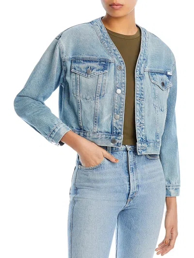 Adriano Goldschmied Womens Collarless Cropped Denim Jacket In Blue