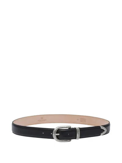 Adriano Meneghetti Silver-buckle Leather Belt In Black