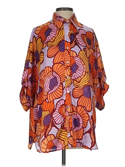 Pre-owned Adrienne 3/4 Sleeve Blouse In Orange