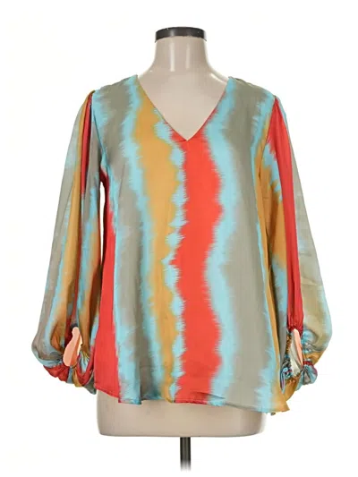 Pre-owned Adrienne 3/4 Sleeve Blouse In Teal
