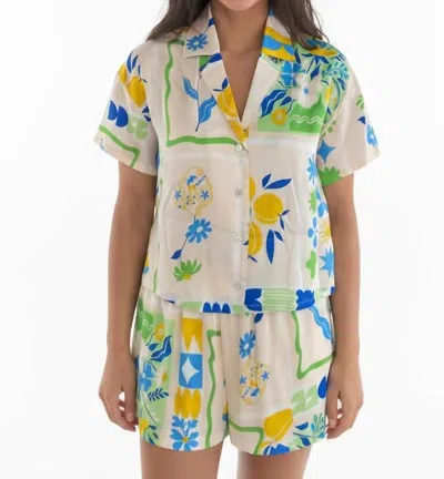 Adrienne Arden Button Down Top In Beige/multi