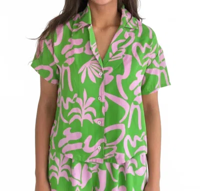 Adrienne Arden Button Down Top In Green/pink