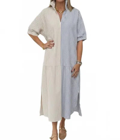 Adrienne Blakely Almond Stripe Dress In White In Multi