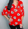 Adrienne Bulldogs Stand Collar Drop Shoulder Top