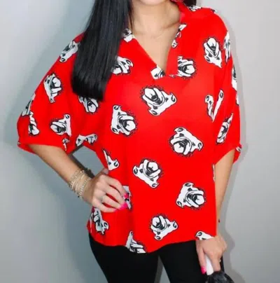 Adrienne Bulldogs Stand Collar Drop Shoulder Top