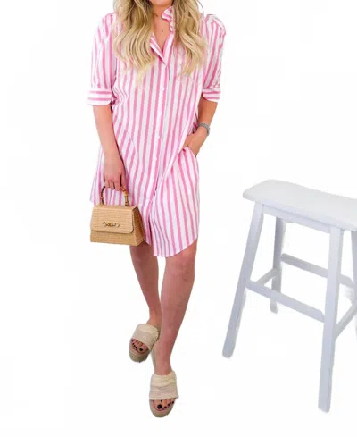 Adrienne Callie Ten Stripe Dress In Pink In Multi