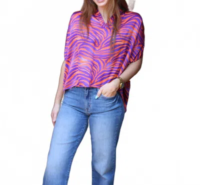Adrienne Emerson Fight Tigers Top In Orange/purple In Animal Print