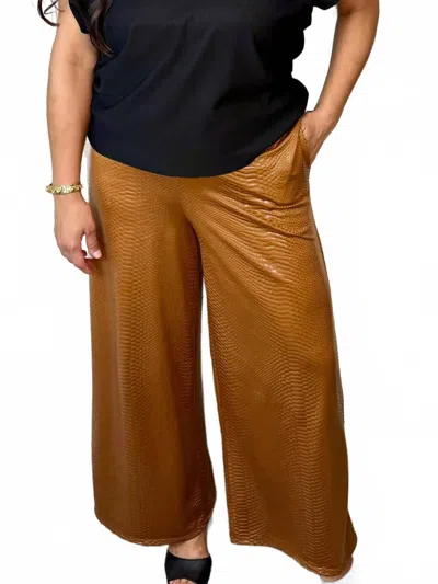 Adrienne Faux Leather Embossed Pants In Luxe Camel Brown