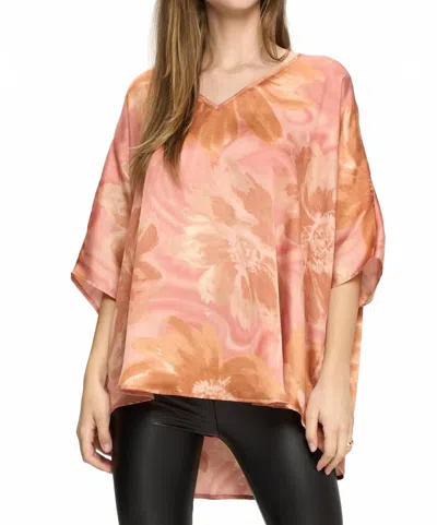 Adrienne Floral Print Poncho Tunic Top In Orange In Pink