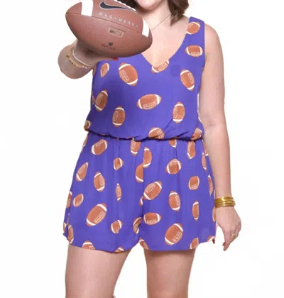 Adrienne Football Print Vneck Romper In Navy In Purple