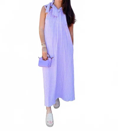Adrienne Julia Violetta Seer Gingham Maxi Dress In Lavender In Purple