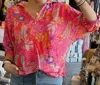 Shop Adrienne Jungle Party V-neck Top In Pink