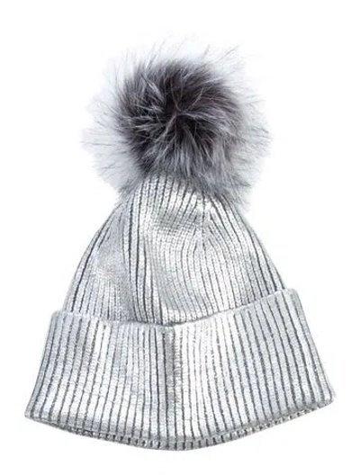 Pre-owned Adrienne Landau Acrylic Knit Beanie W/tags In Silver