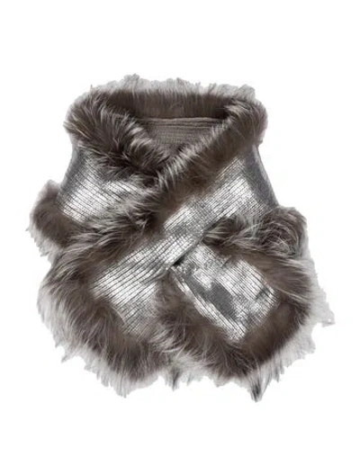 Pre-owned Adrienne Landau Acrylic Scarf In Gray