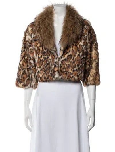 Pre-owned Adrienne Landau Alpaca Animal Print Faux Fur Jacket In Brown