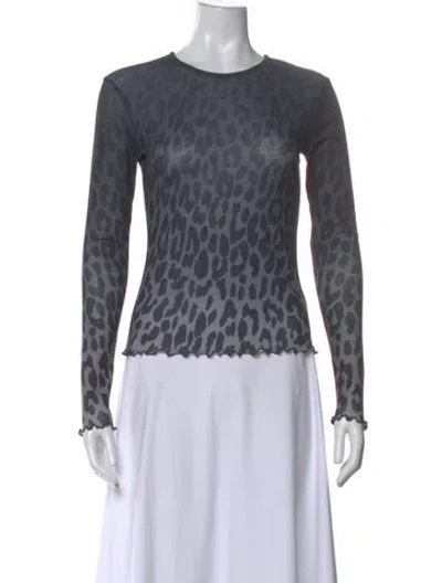 Pre-owned Adrienne Landau Animal Print Crew Neck Top W/ Tags In Gray