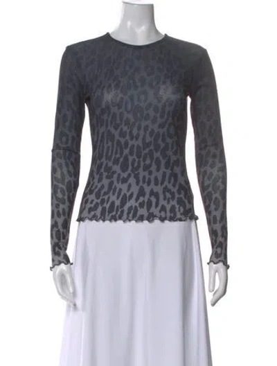 Pre-owned Adrienne Landau Animal Print Crew Neck Top W/ Tags In Gray