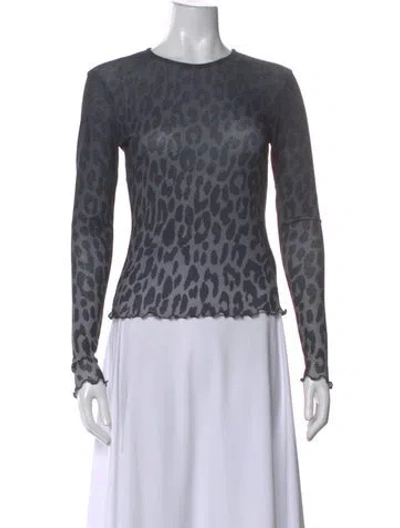 Pre-owned Adrienne Landau Animal Print Crew Neck Top W/ Tags In Gray