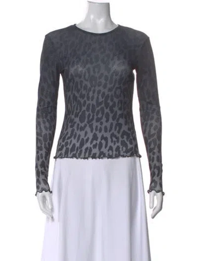 Pre-owned Adrienne Landau Animal Print Crew Neck Top W/ Tags In Gray
