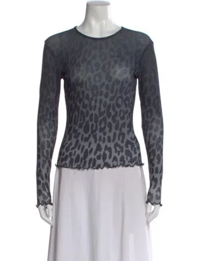 Pre-owned Adrienne Landau Animal Print Crew Neck Top W/ Tags In Gray