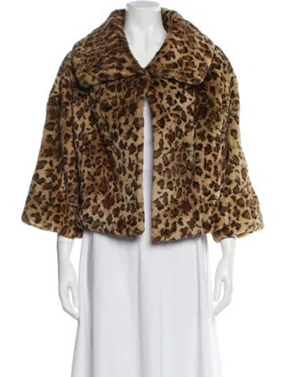 Pre-owned Adrienne Landau Animal Print Fur Jacket In Brown