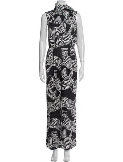 Pre-owned Adrienne Landau Animal Print Long Dress In Blue
