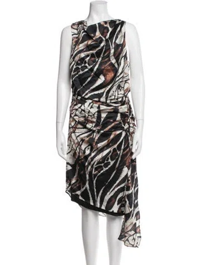Pre-owned Adrienne Landau Animal Print Midi Length Dress W/ Tags In Black