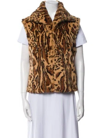 Pre-owned Adrienne Landau Animal Print Vest In Brown