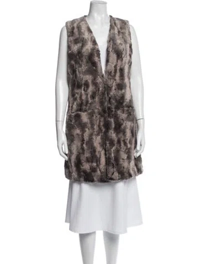 Pre-owned Adrienne Landau Animal Print Vest In Green