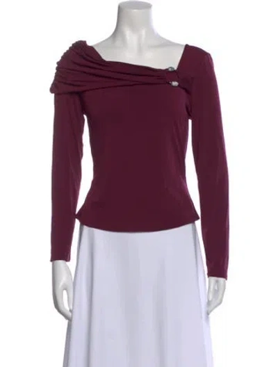 Pre-owned Adrienne Landau Asymmetrical Long Sleeve Top In Burgundy