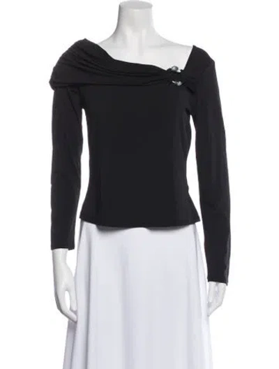 Pre-owned Adrienne Landau Asymmetrical Long Sleeve Top W/ Tags In Black