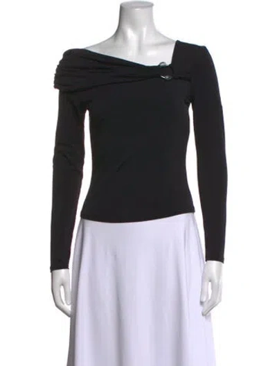 Pre-owned Adrienne Landau Asymmetrical Long Sleeve Top W/ Tags In Black