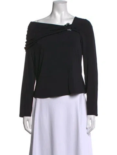 Pre-owned Adrienne Landau Asymmetrical Long Sleeve Top W/ Tags In Black