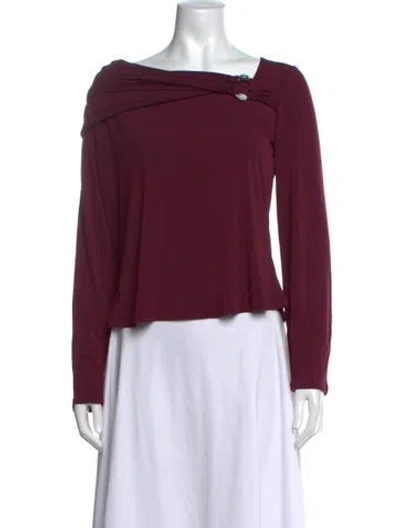 Pre-owned Adrienne Landau Asymmetrical Long Sleeve Top W/ Tags In Burgundy