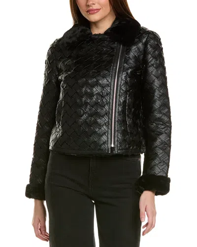 Adrienne Landau Basketweave Bomber Jacket In Black
