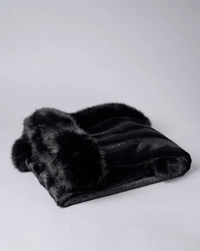 Adrienne Landau Black Leopard Faux Fur Throw