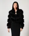 Adrienne Landau Blair Sparkle Tweed & Maribou Feather Jacket In Black