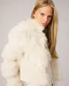 Adrienne Landau Blair Sparkle Tweed & Maribou Feather Jacket In Neutral