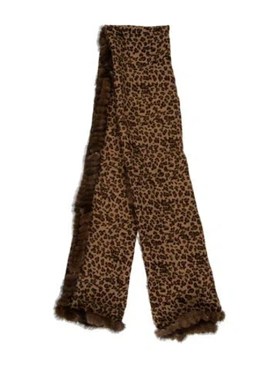 Pre-owned Adrienne Landau Cashmere Animal Print Scarf In Brown