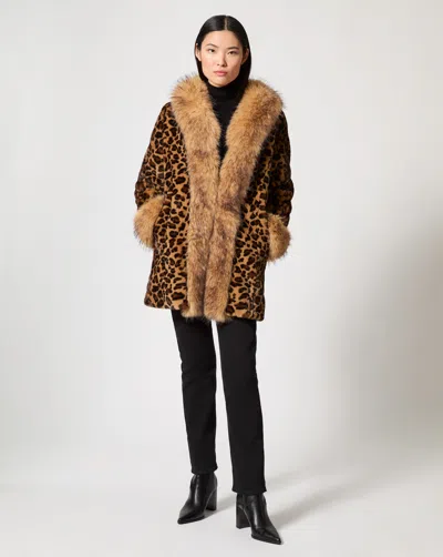 Adrienne Landau Cheetah Printed Faux Mink & Fox Fur Coat In Multi