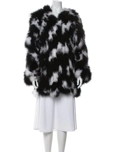 Pre-owned Adrienne Landau Colorblock Pattern Fur Coat In Black