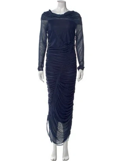 Pre-owned Adrienne Landau Cowl Neck Long Dress In Blue