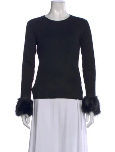 Pre-owned Adrienne Landau Crew Neck Long Sleeve Top In Black