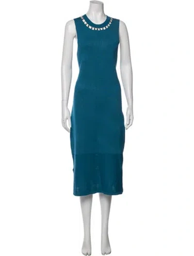 Pre-owned Adrienne Landau Crew Neck Midi Length Dress In Blue