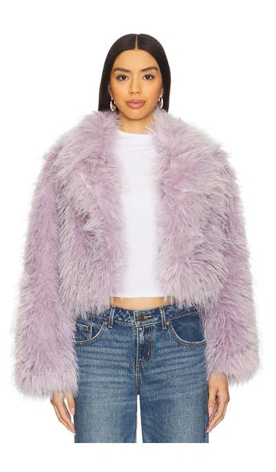Adrienne Landau Cropped Mongolian Jacket In Purple