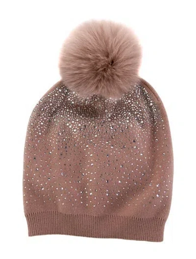 Pre-owned Adrienne Landau Crystal Knit Beanie In Neutral